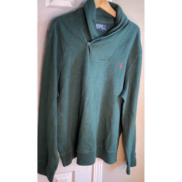 Men's Polo Ralph Lauren Jersey Shawl-Collar Pullover Hunter Green XXL Vintage - Picture 1 of 3